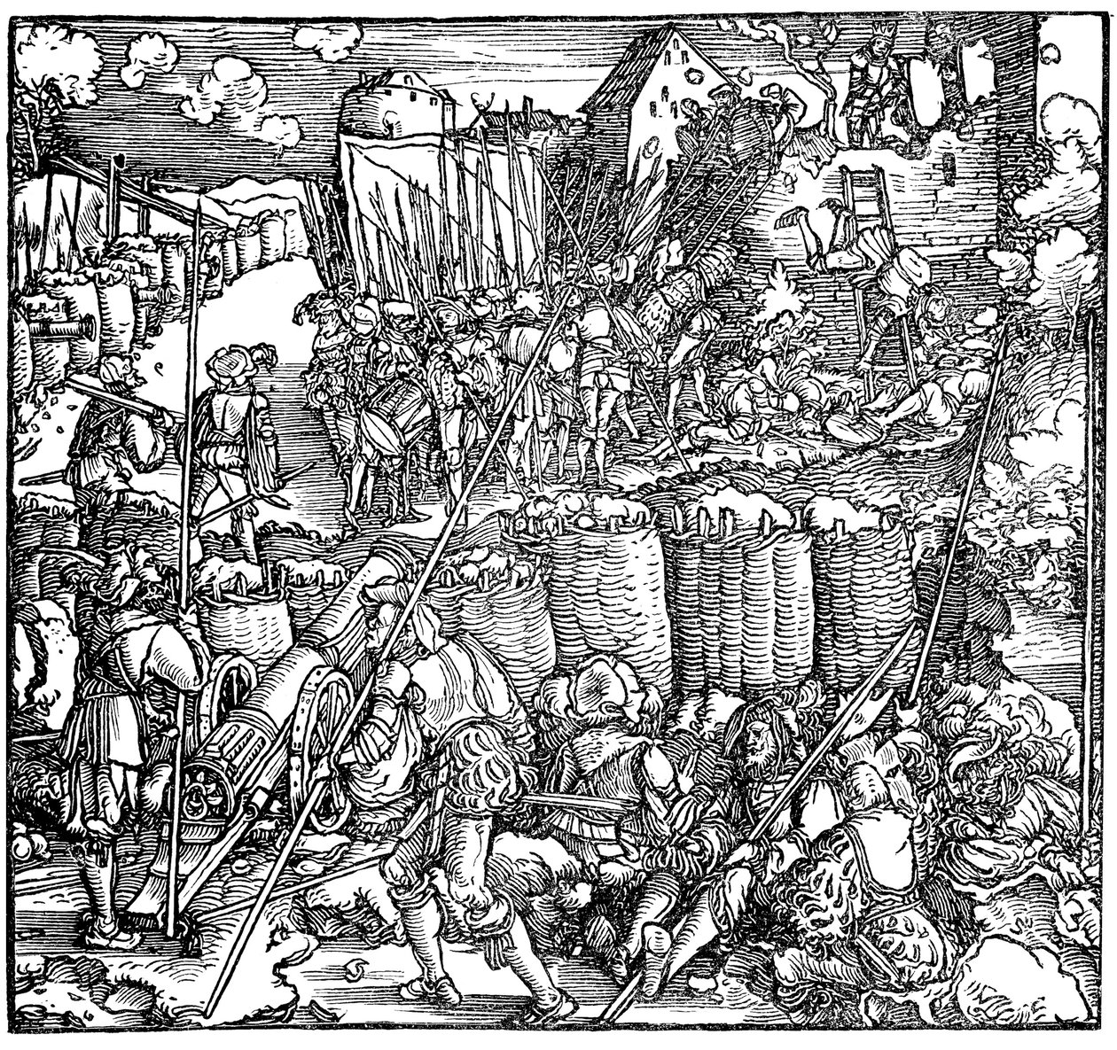 Belägring av en fästning. Illustration från boken Phisicke Against Fortune av Petrarch, 1532 av Hans Weiditz the Younger