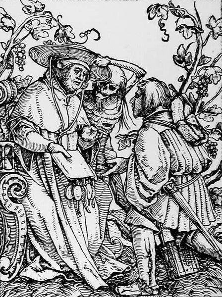 Döden och kardinalen, från Dödsdansen, graverad av Hans Lutzelburger, ca 1538 av Hans after Holbein the Younger