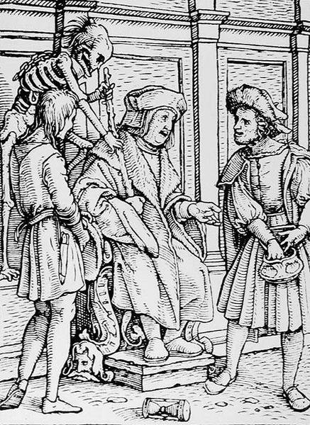 Döden och domaren, från Dödsdansen, graverad av Hans Lutzelburger, ca 1538 av Hans after Holbein the Younger