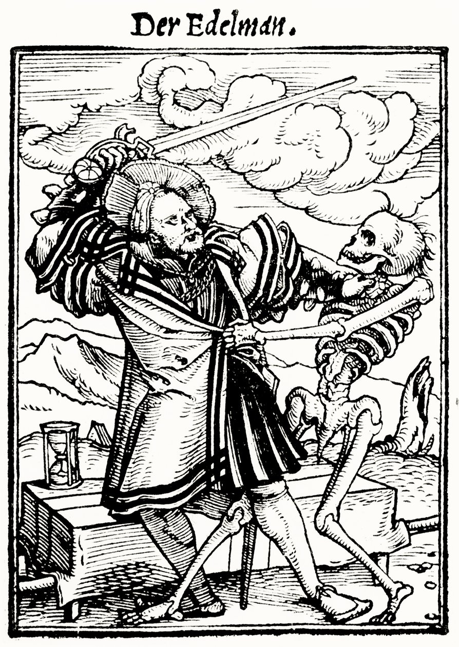 Döden och adelsmannen, från Dödsdansen, graverad av Hans Lutzelburger, ca 1538 av Hans after Holbein the Younger