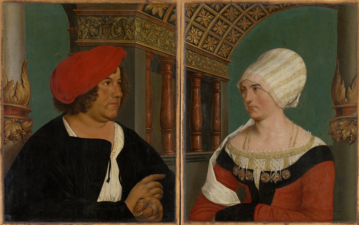 Dubbelporträtt av Basels borgmästare Jacob Meyer zum Hasen och hans hustru Dorothea Kannengiesser, 1516 (tempera på limewood) av Hans after Holbein the Younger