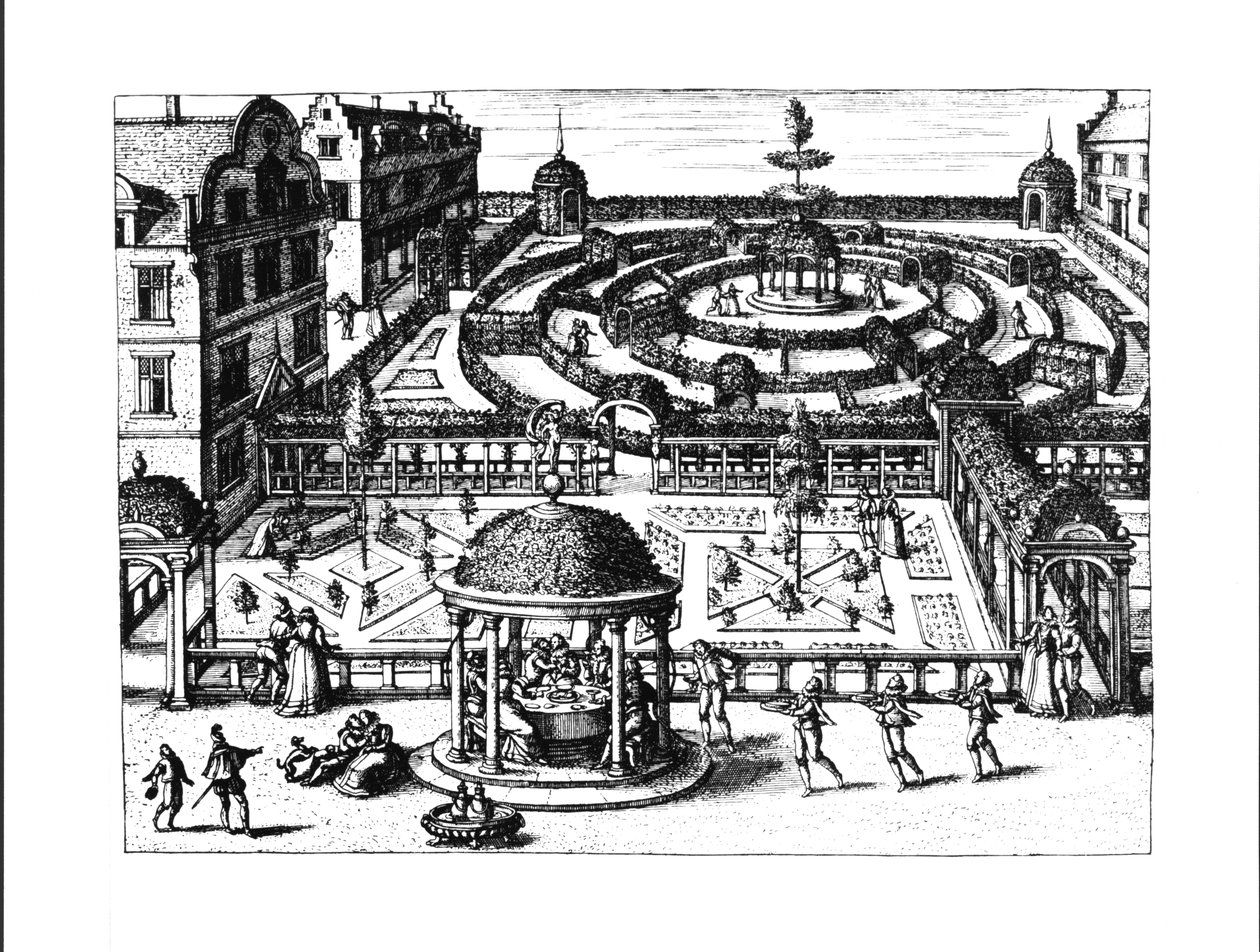 Garden, från "The Garden of the Green and the Elegant and Multiple Forms", publicerad c.1583 av Hans or Jan Vredeman de Vries