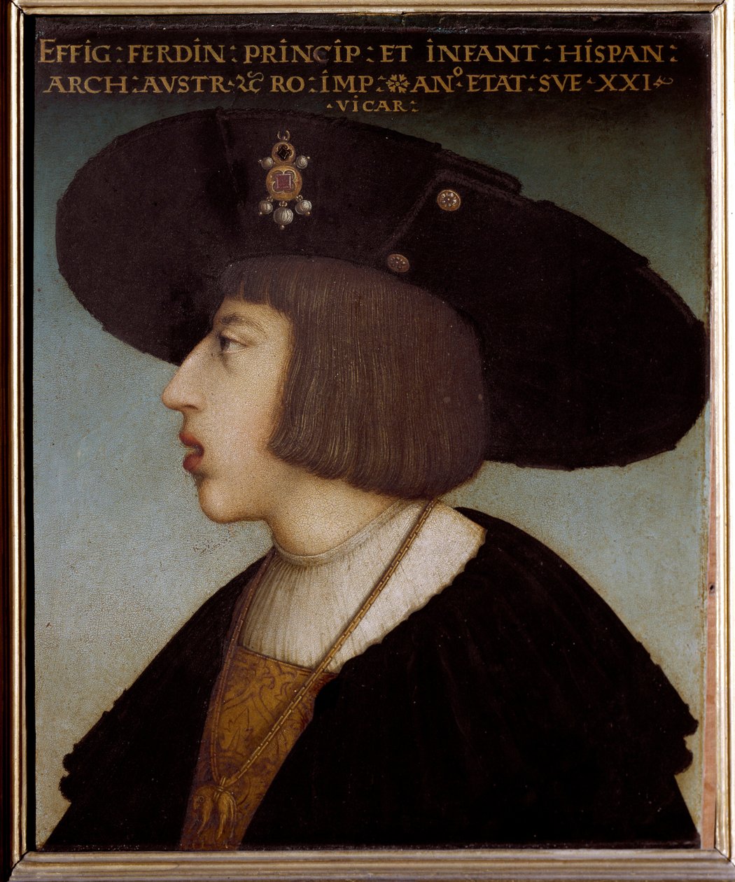 Porträtt av Ferdinand I, den helige romerske kejsaren och kungen av Böhmen och Ungern, 21 år (bär krage av det gyllene skinnet) av Hans or Johan Maler