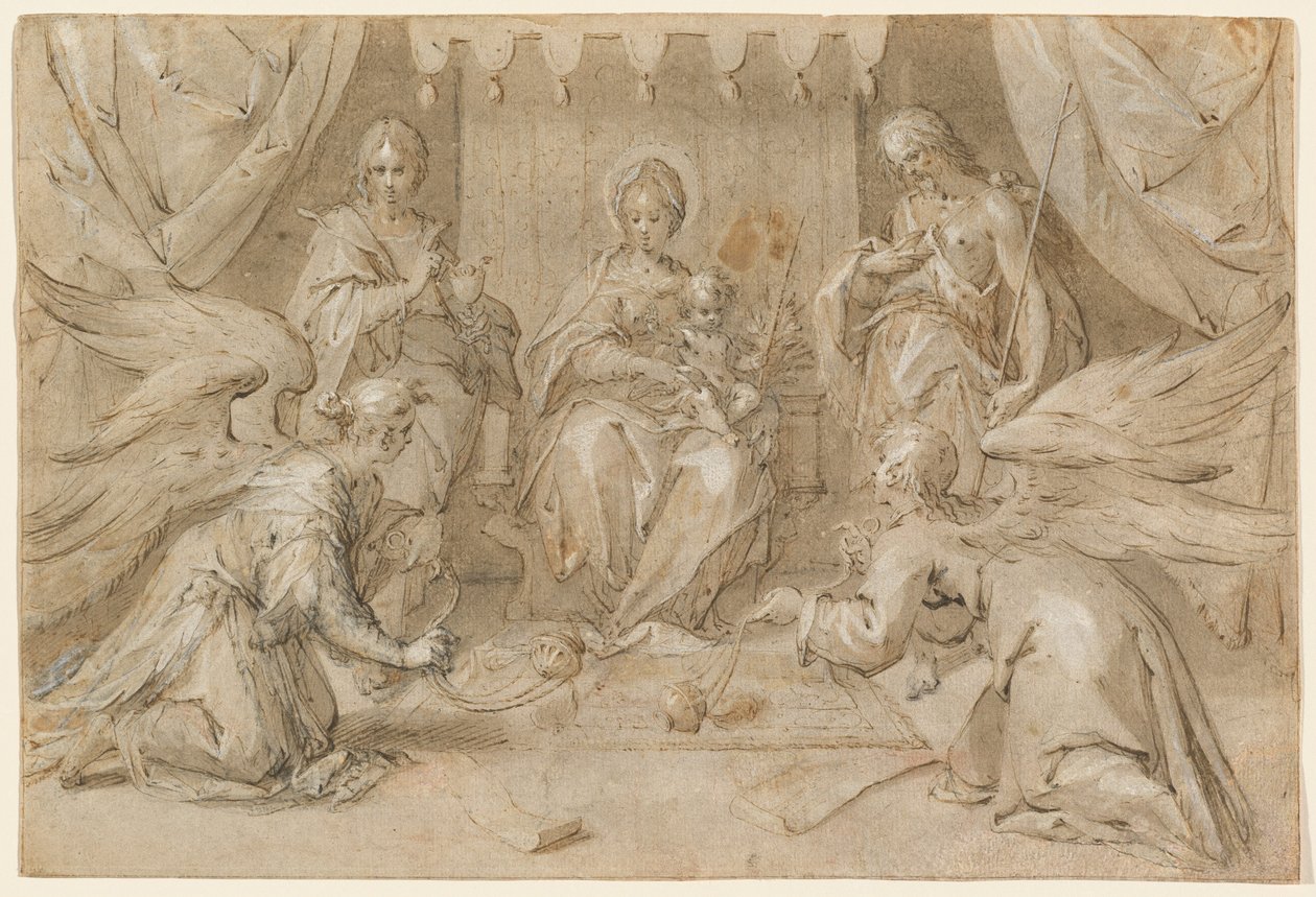 Madonnan på tronen med Johannes döparen och Johannes evangelisten av Hans von Aachen