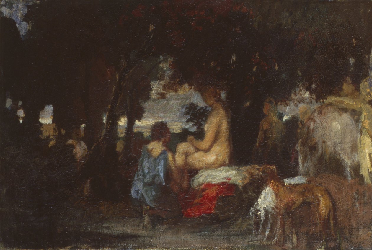 The Bath of Diana, en studie för The Repose of Diana, 1863 av Hans von Marées