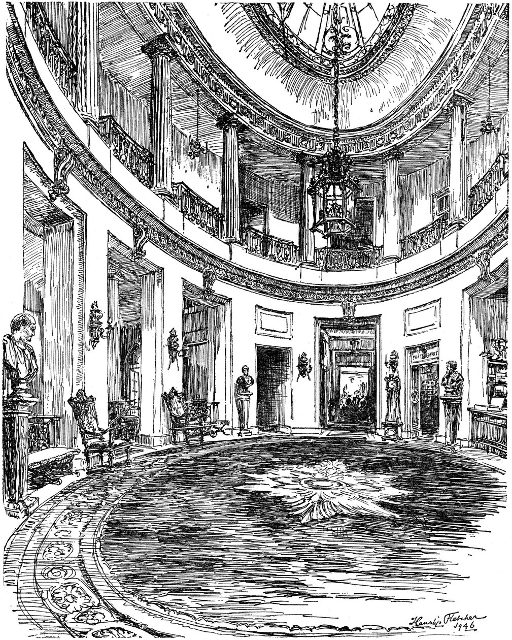 Entréhallen till RAC-klubbhuset, Pall Mall, London, 1946 av Hanslip Fletcher