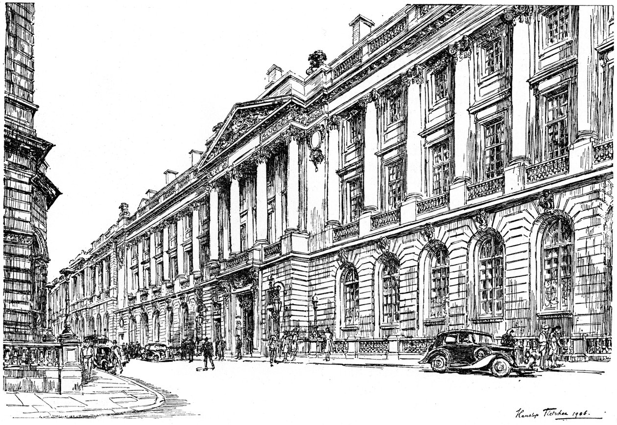 Exteriören av RAC Clubhouse i Pall Mall, London, 1946. av Hanslip Fletcher