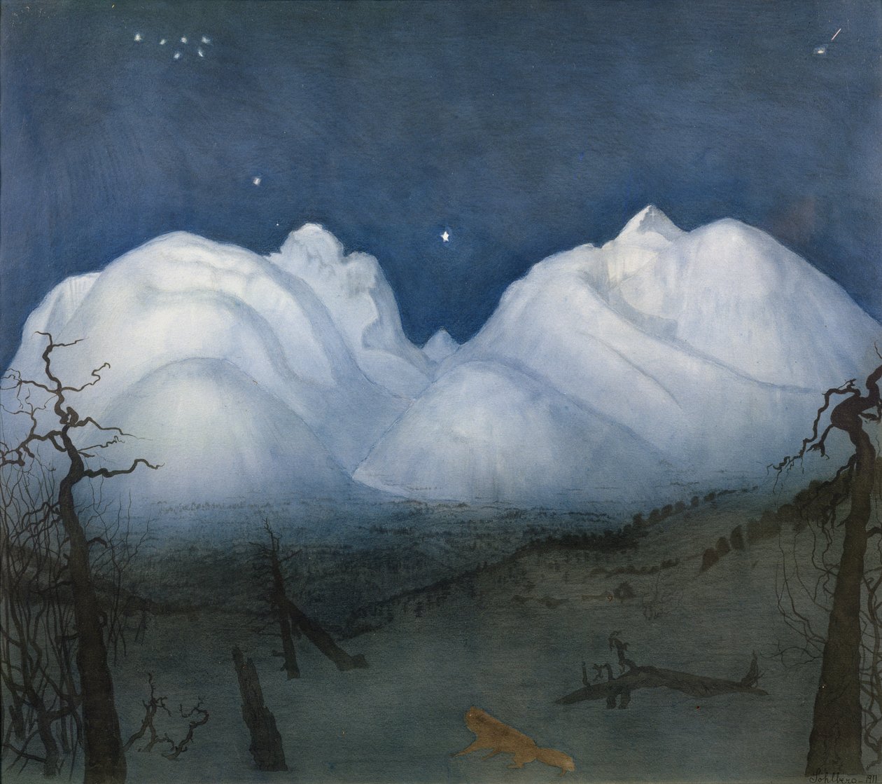 Vinternatt i bergen (pastell och akvarell på papper) av Harald Oscar Sohlberg