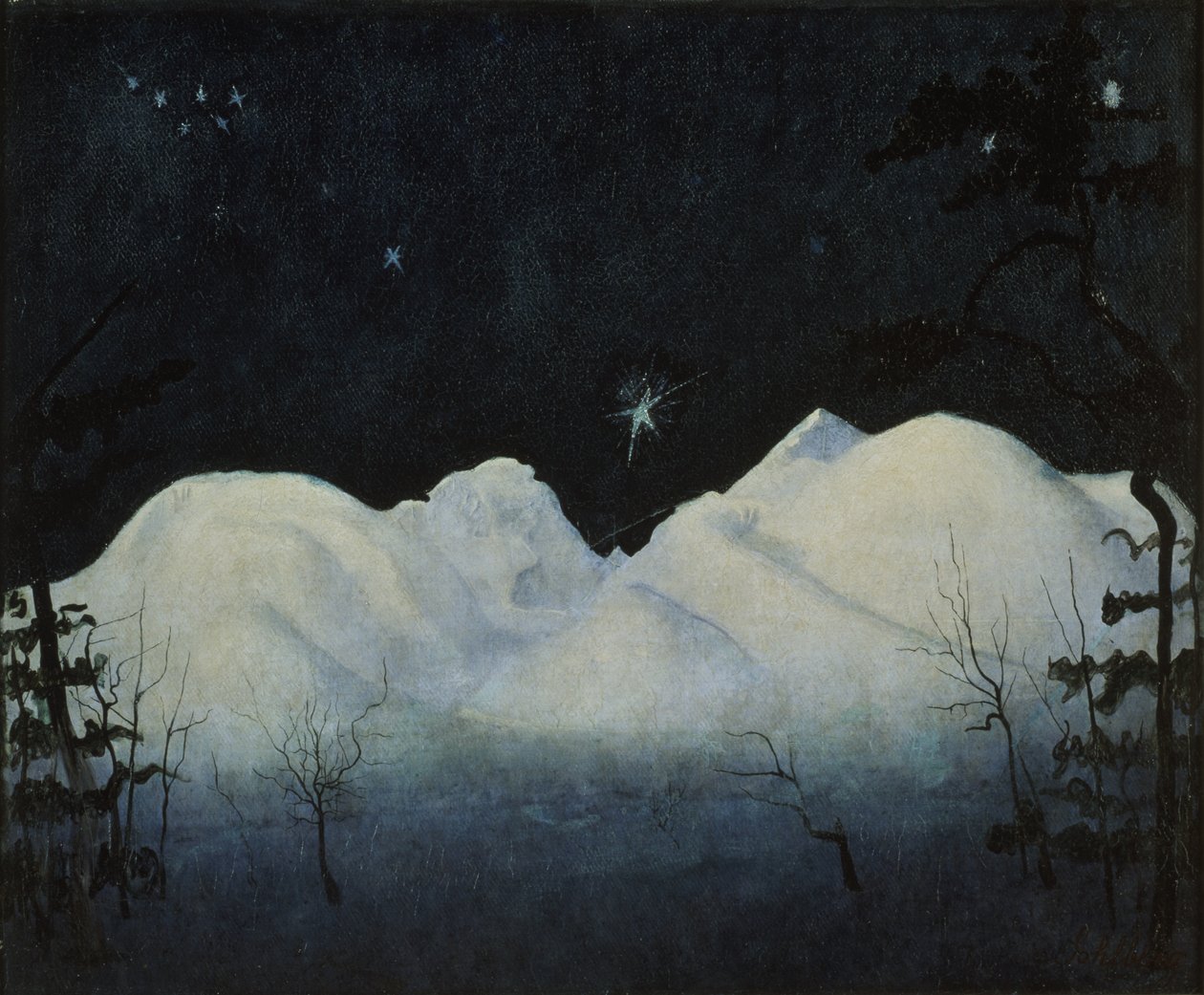 Vinternätter i bergen (olja på duk) av Harald Oscar Sohlberg