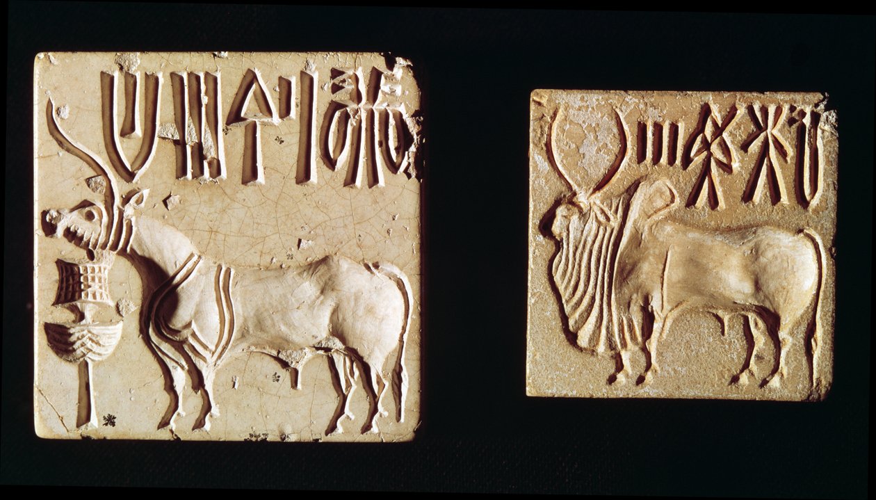 Två sigill föreställande mytologiska djur, från Mohenjo-Daro, ca 2300 f.Kr. av Harappan