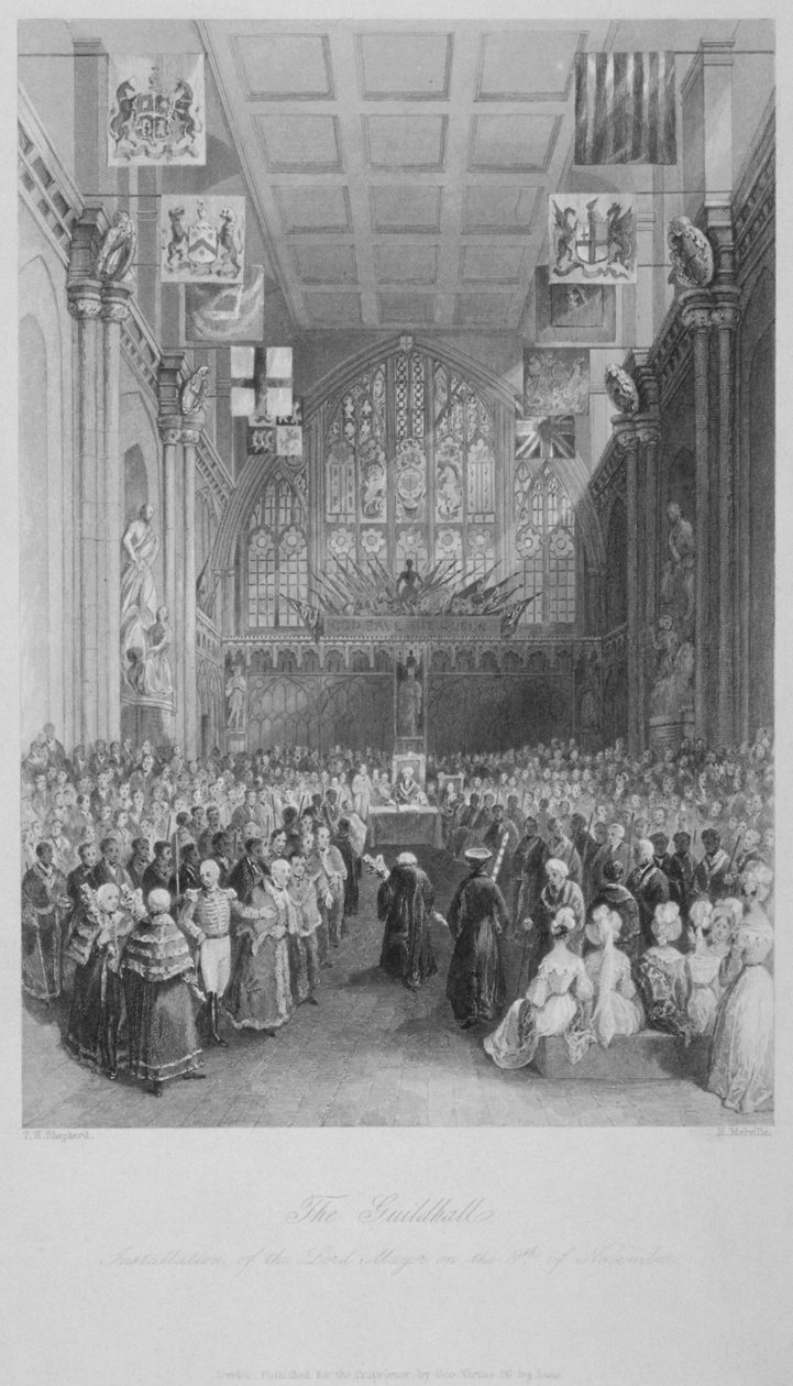 Installation av Londons överborgmästare i Guildhall, City of London, 1838. av Harden Sidney Melville