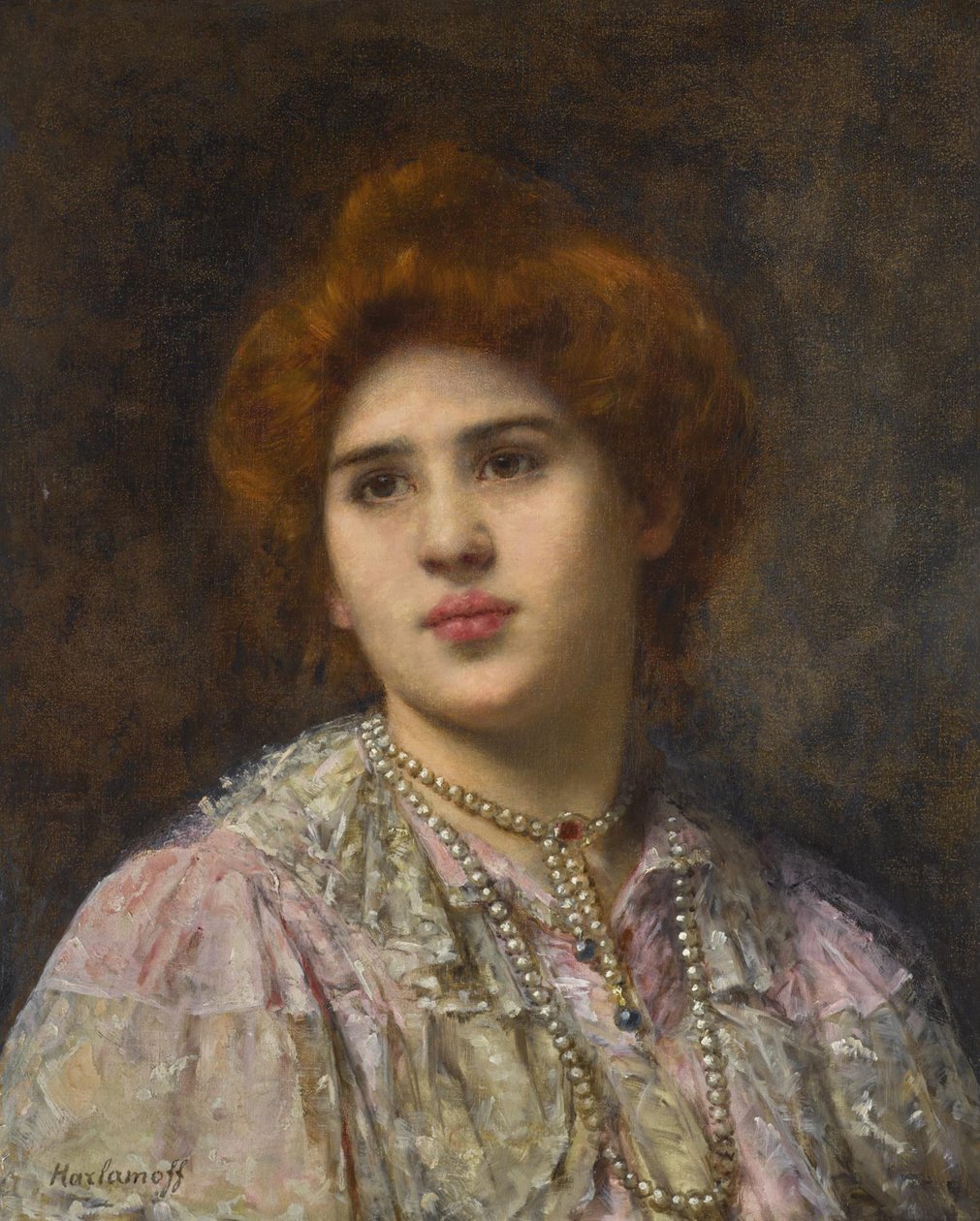 Porträtt av operasångerskan Félia Litvinne 1860-1936. av Harlamov