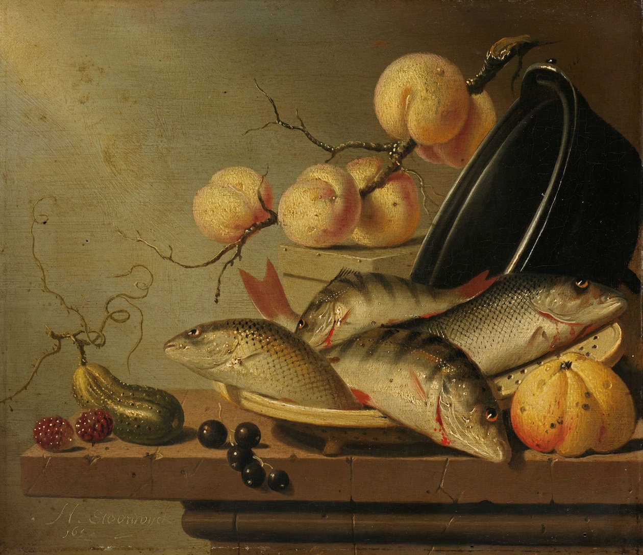 Stilleben med fisk och frukt av Harmen Steenwijck