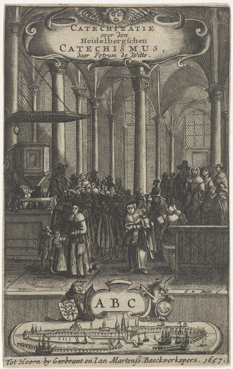 Kyrkans inre Titelsida för: P. de Witte, Katekes över Heidelbergschens katekes, 1657 av Harmen de Mayer