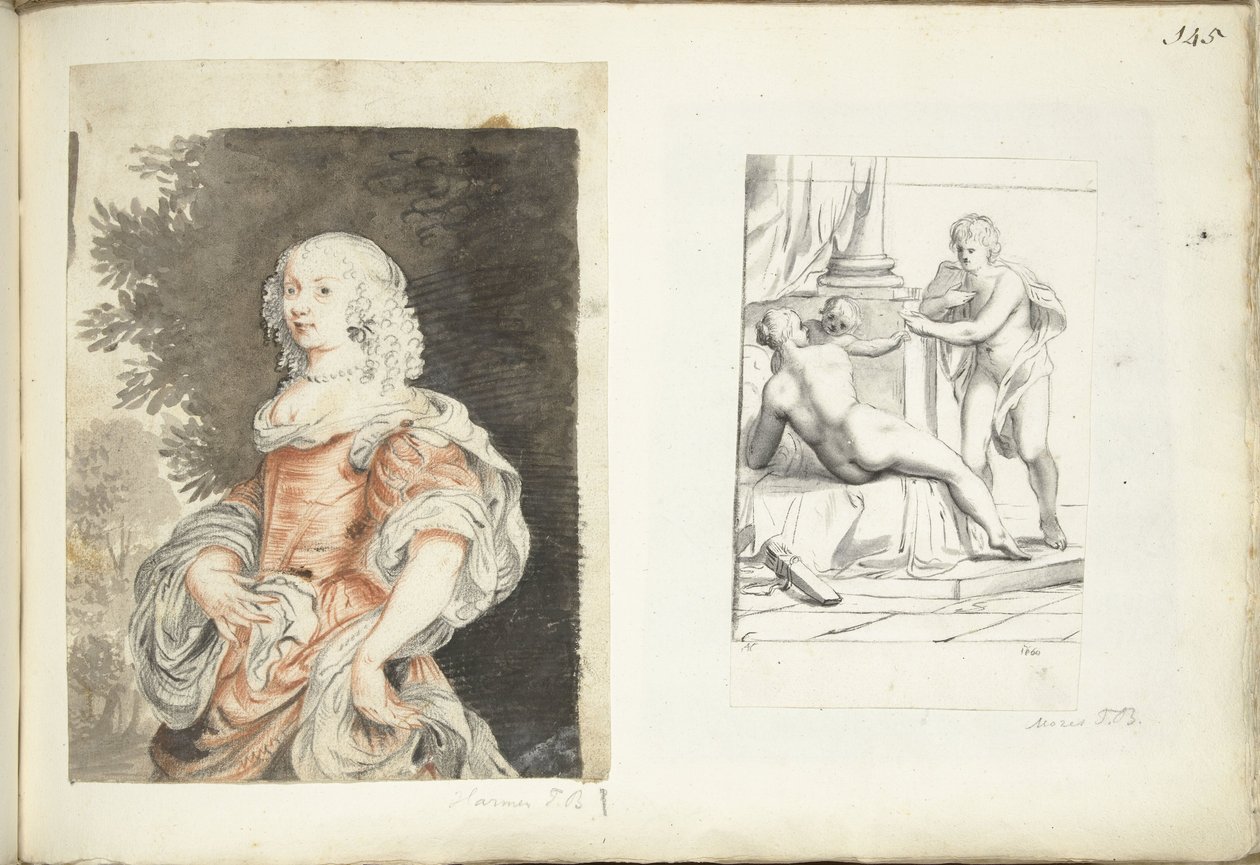 Porträtt av en kvinna och Venus, Amor och Mars av Harmen ter Borch (possibly)