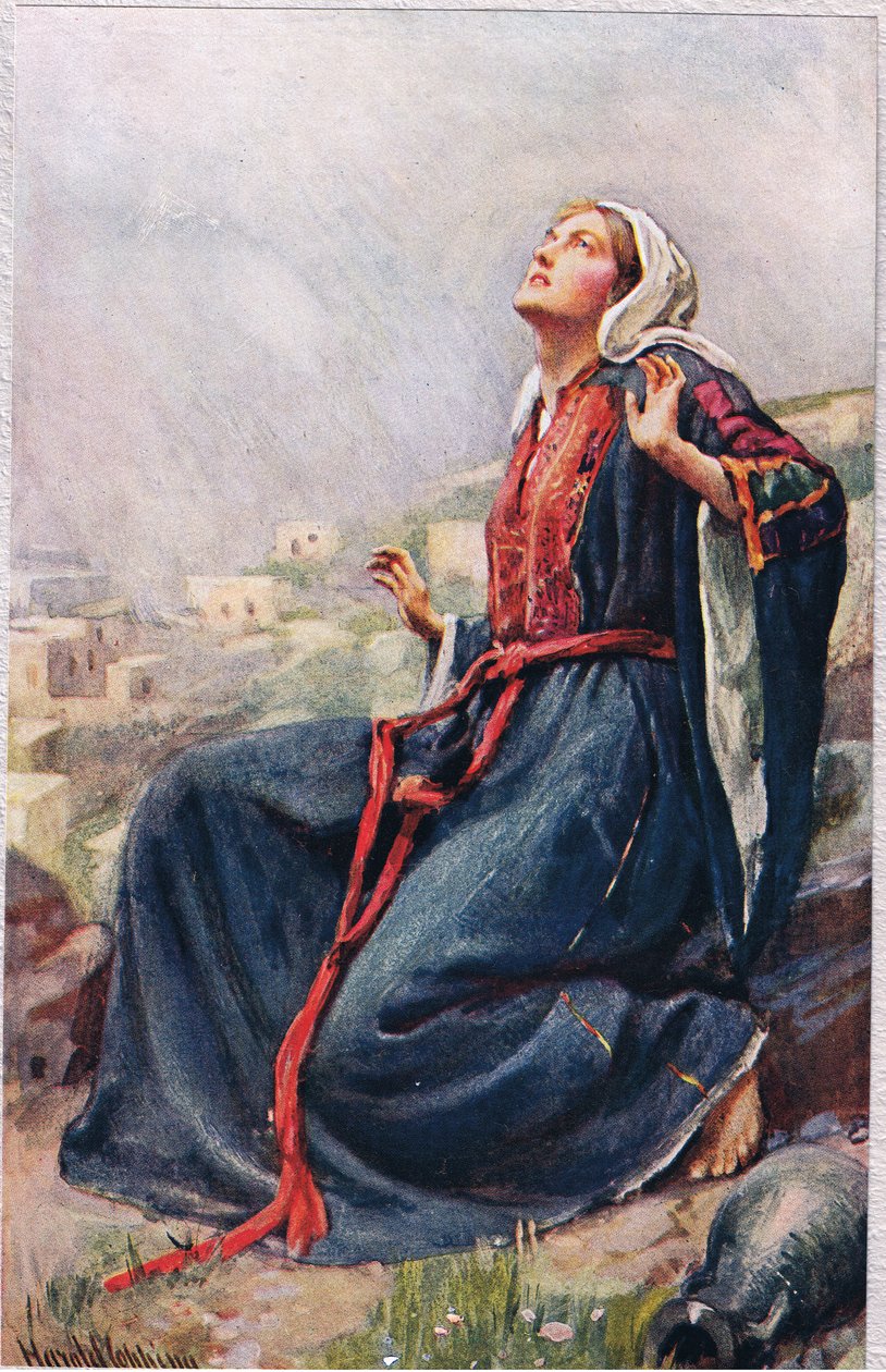 Maria, Jesu moder, illustration från "Women of the Bible", utgiven av The Religious Tract Society, 1927. av Harold Copping