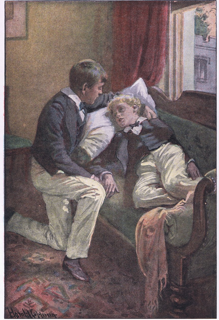 Tom lade armen runt Arthurs huvud. av Harold Copping