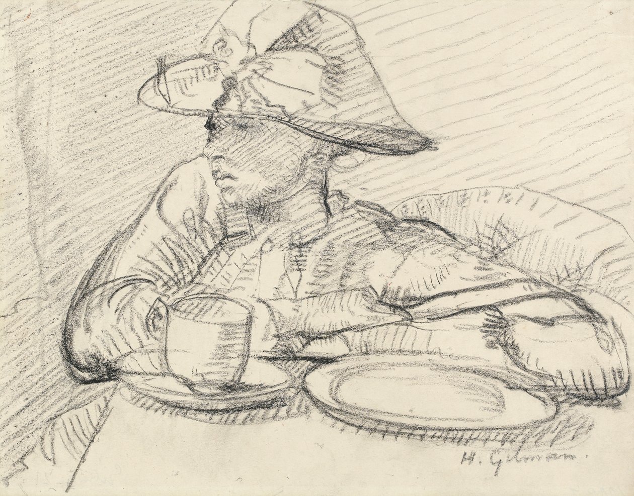 Porträtt av Mary L. (svart krita på papper) av Harold Gilman