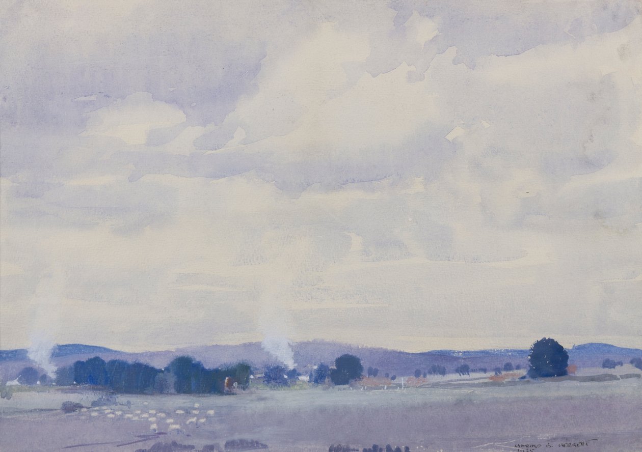 Fårland, Victoria, 1935 (wc & gouache på papper) av Harold Brocklebank Herbert