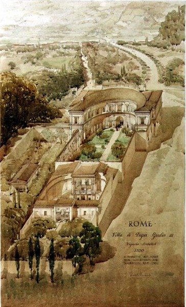 En perspektivvy av Villa di Papa Giulio i Rom av Harold Chalton Bradshaw