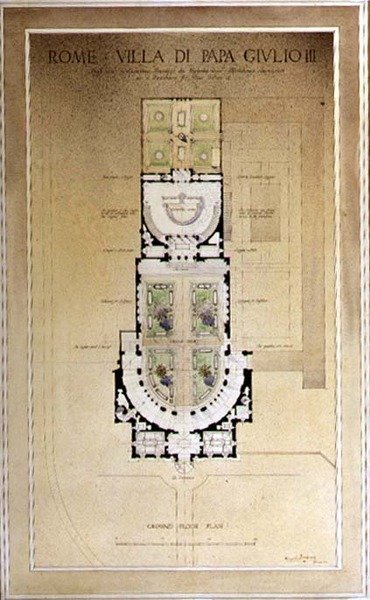 Planen på bottenvåningen av Villa di Papa Giulio i Rom av Harold Chalton Bradshaw