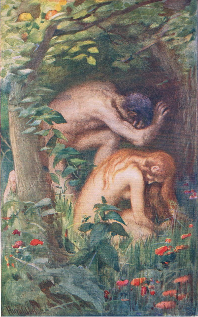 Adam och Eva, illustration från Pictures That Teach The Crown Series, 1920 av Harold Copping