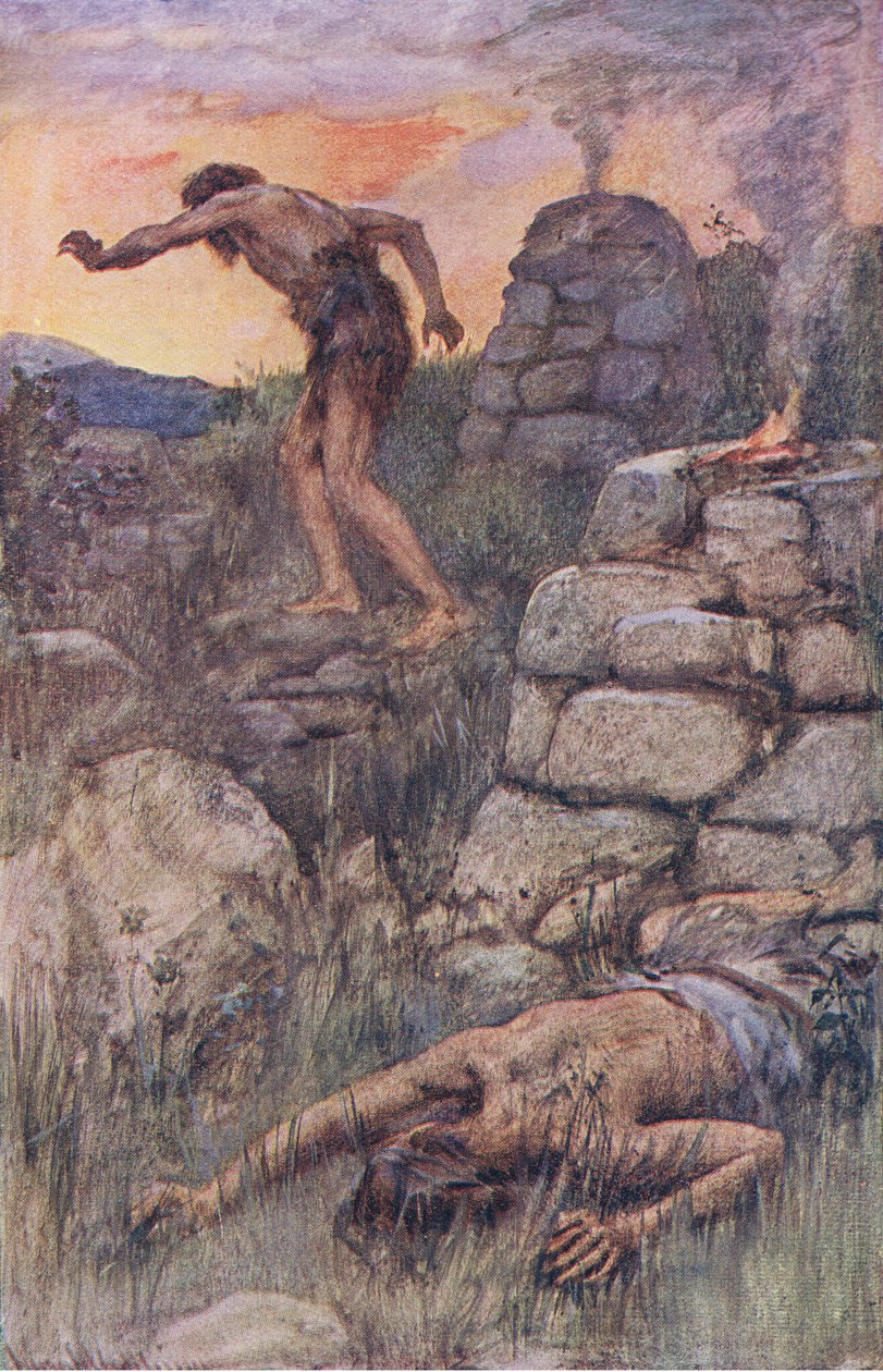 Kain och Abel, illustration från Pictures That Teach The Crown Series, 1920 av Harold Copping
