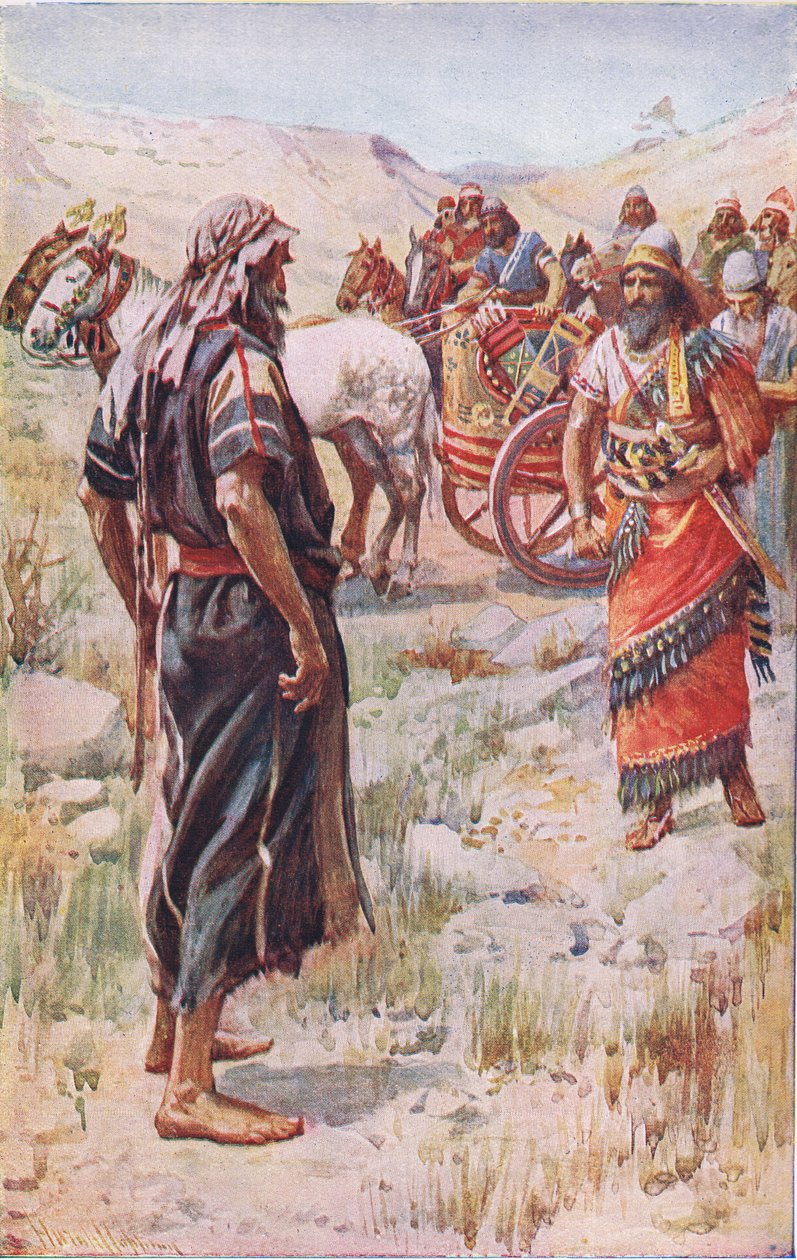 Elijah och Ahab, illustration från Pictures That Teach The Crown Series, 1920 av Harold Copping