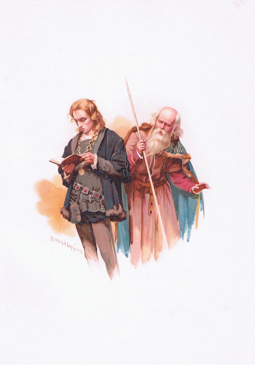 Hamlet och Polonius, illustration från Hamlet av Harold Copping