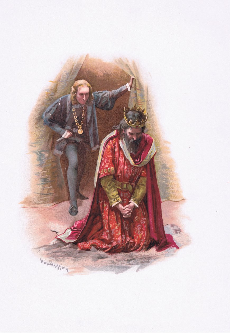Hamlet och kungen, illustration från Hamlet av Harold Copping