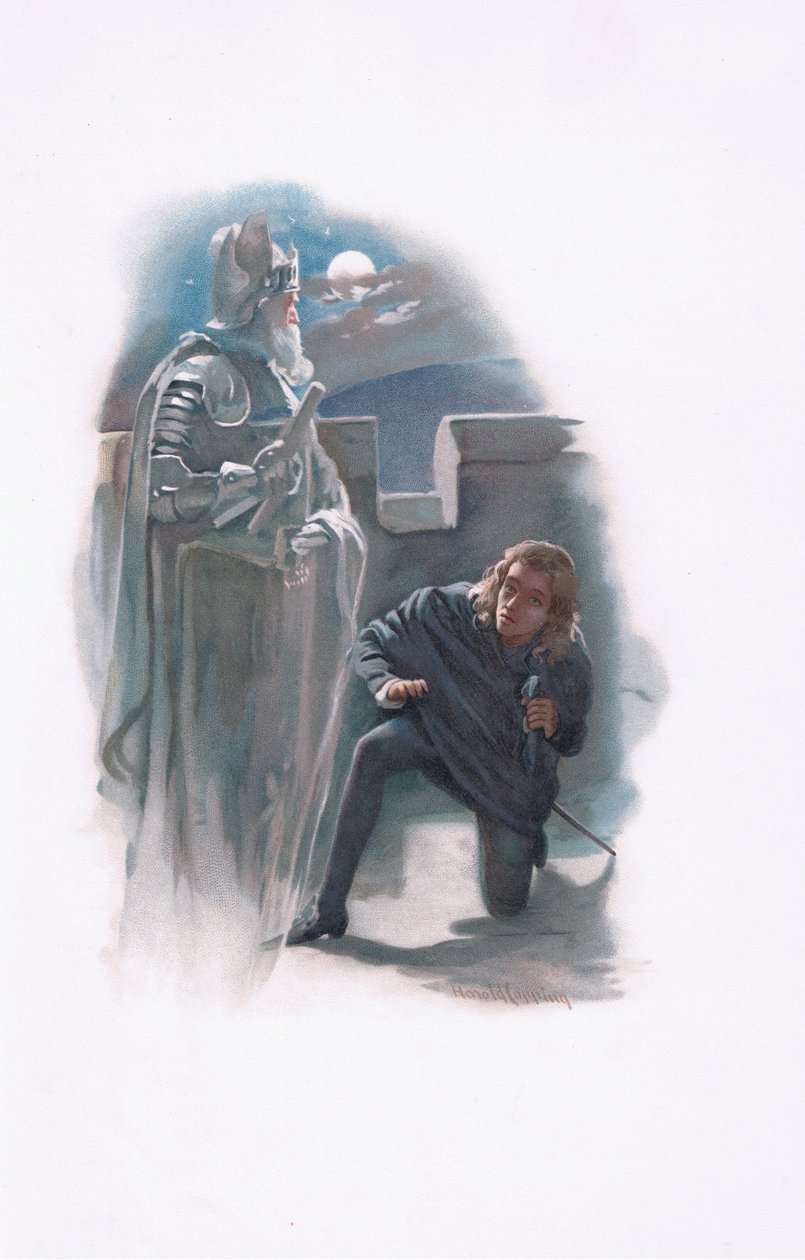 Hamlet och spöket, illustration från Hamlet av Harold Copping