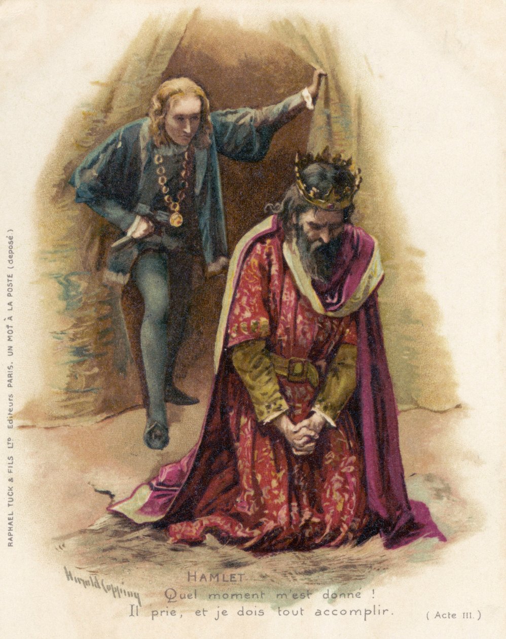 Hamlet konfronterar den skyldige Claudius av Harold Copping