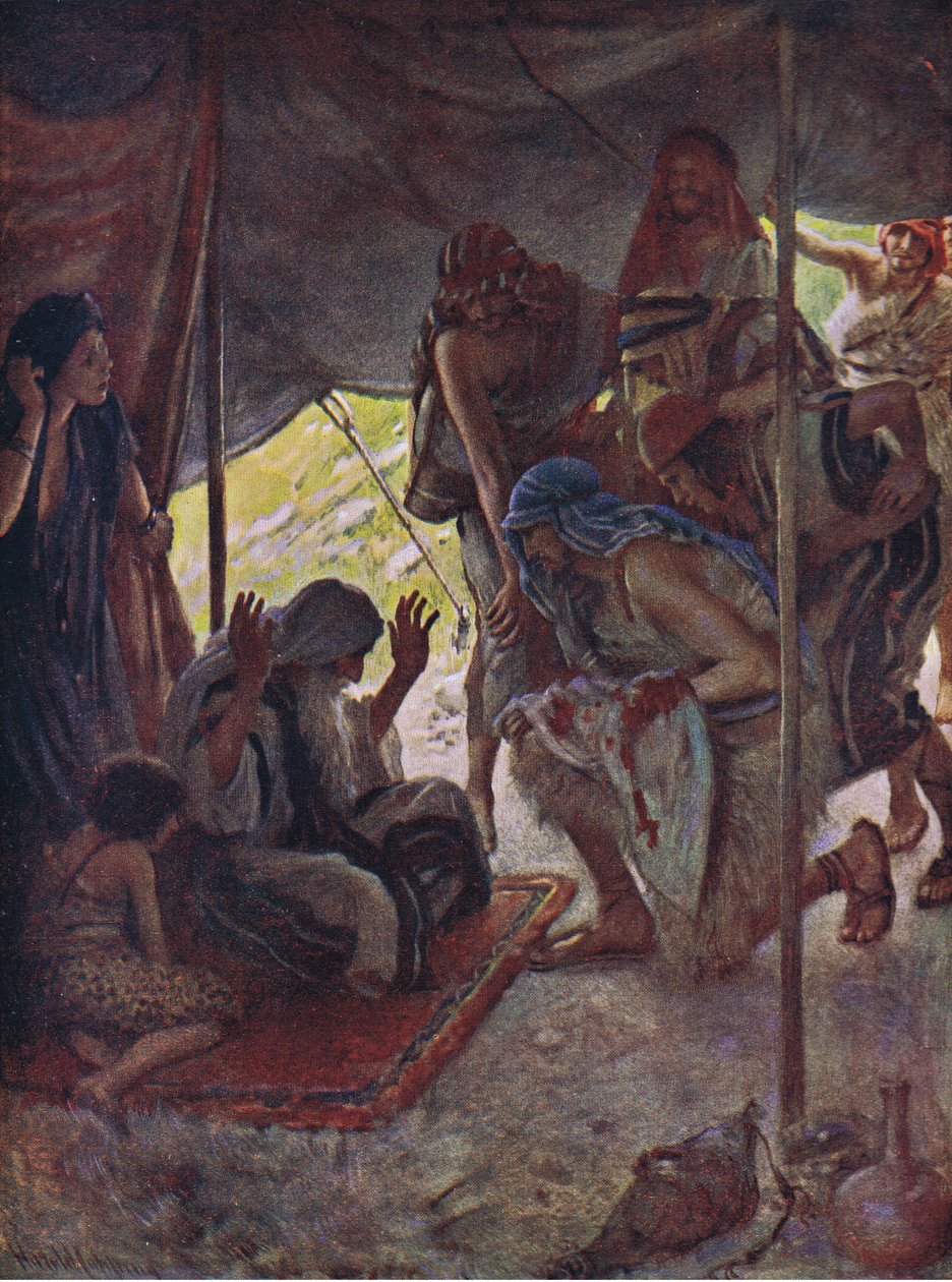 Josephs kappa kom med till Jacob, illustration från Pictures That Teach The Crown Series, 1920 av Harold Copping