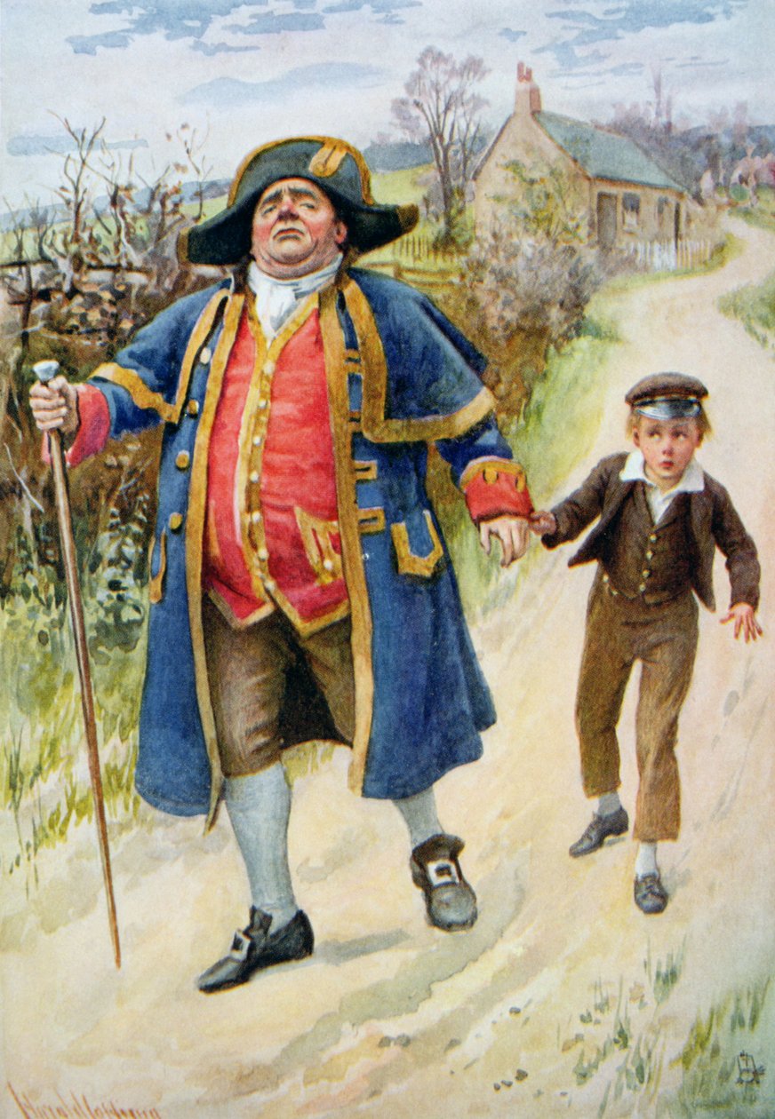 Mr Bumble och Oliver Twist, illustration för "Character Sketches from Dickens" sammanställd av B.W. Matz, 1924 av Harold Copping