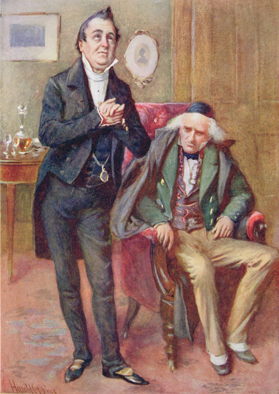 Mr Pecksniff och Old Martin Chuzzlewit, illustration för "Character Sketches from Dickens" sammanställd av B.W. Matz av Harold Copping