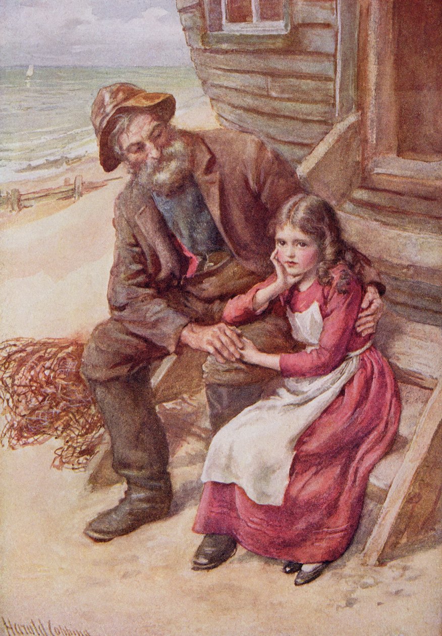 Peggotty och Little Emily, illustration för "Character Sketches from Dickens" sammanställd av B.W. Matz av Harold Copping