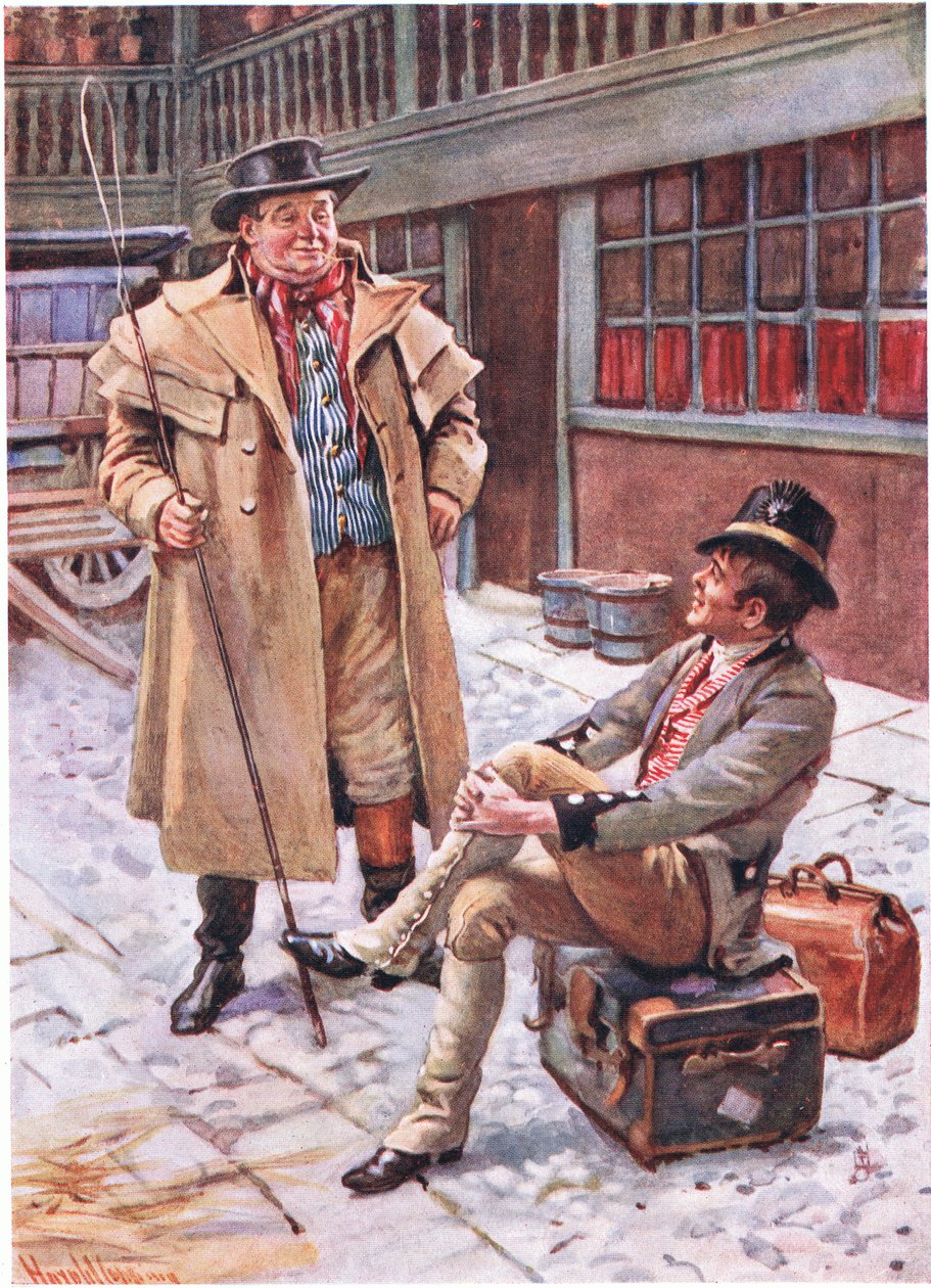 Sam Weller och hans far, illustrationer till "Character Sketches from Dickens" sammanställd av B.W. Matz av Harold Copping