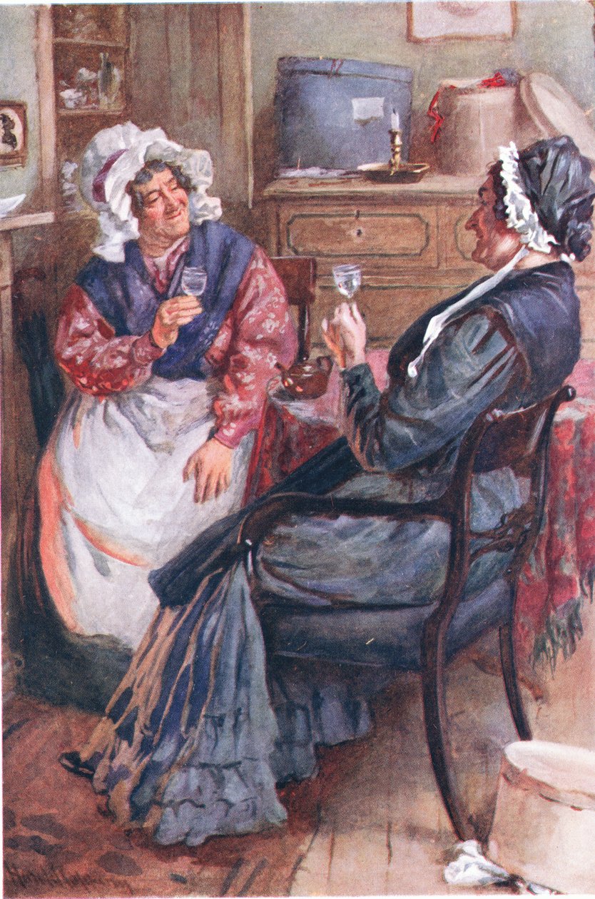 Sarah Gamp och Betsey Prig, illustrationer till Character Sketches from Dickens sammanställda av B.W. Matz, 1924 av Harold Copping