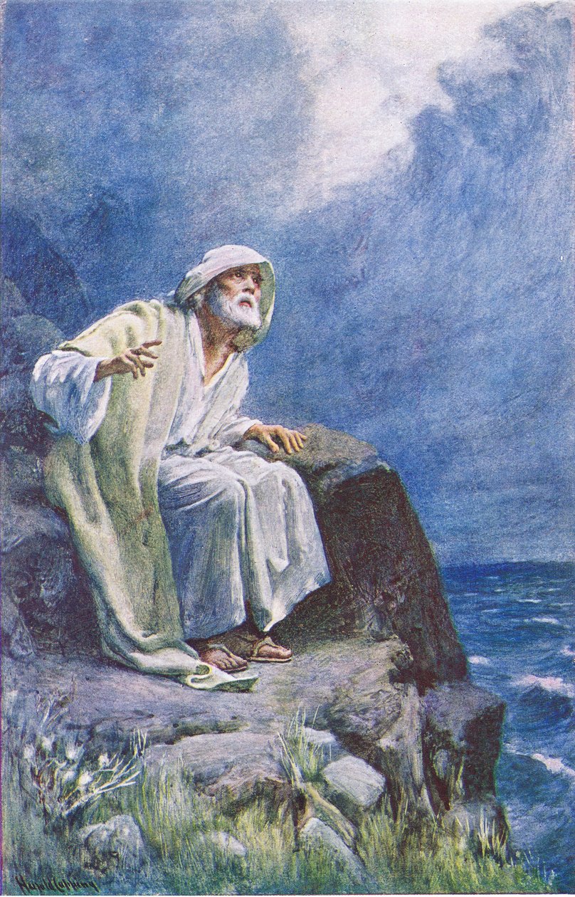 St John på ön Patmos, illustration från Harold Copping Pictures: The Crown Series, ca 1920-talet av Harold Copping