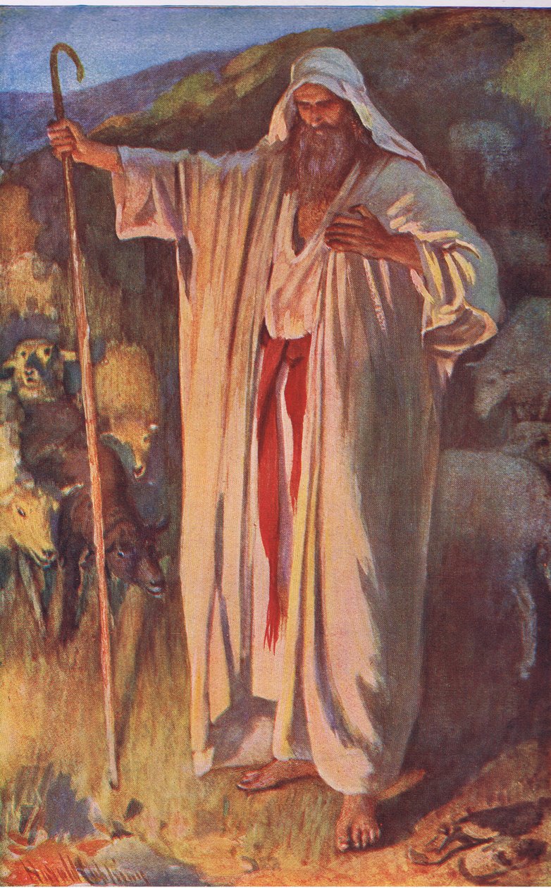 Den brinnande busken, illustration från Pictures That Teach The Crown Series, 1920 av Harold Copping