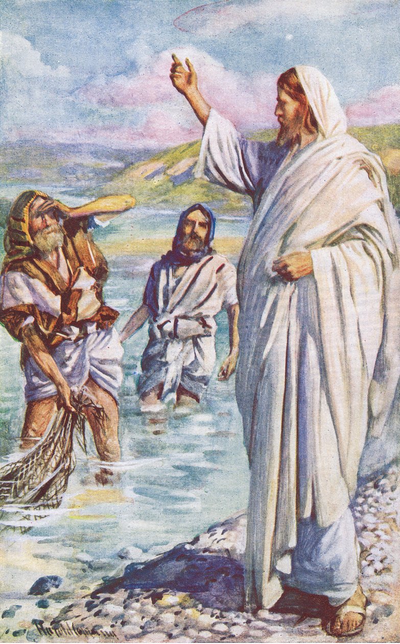The call of Andrew and Peter, illustration från Harold Copping Pictures: The Crown Series, ca 1920-talet av Harold Copping