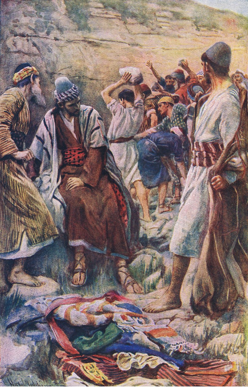 Stephens död, illustration från Harold Copping Pictures: The Crown Series, c.1920-talet av Harold Copping