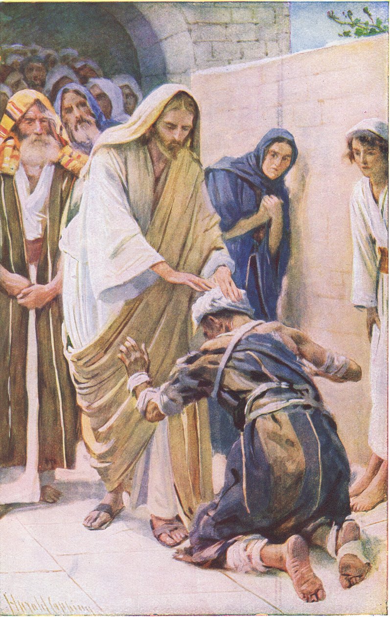 Helandet av den spetälske, illustration från Harold Copping Pictures: The Crown Series, ca 1920-talet av Harold Copping