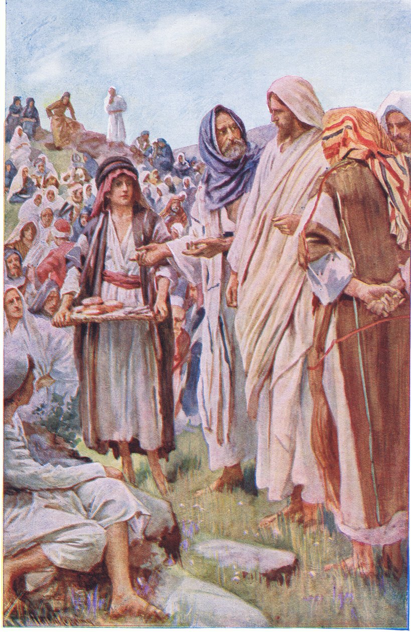 Bröden och fiskarna, illustration från Harold Copping Pictures: The Crown Series, ca 1920-talet av Harold Copping