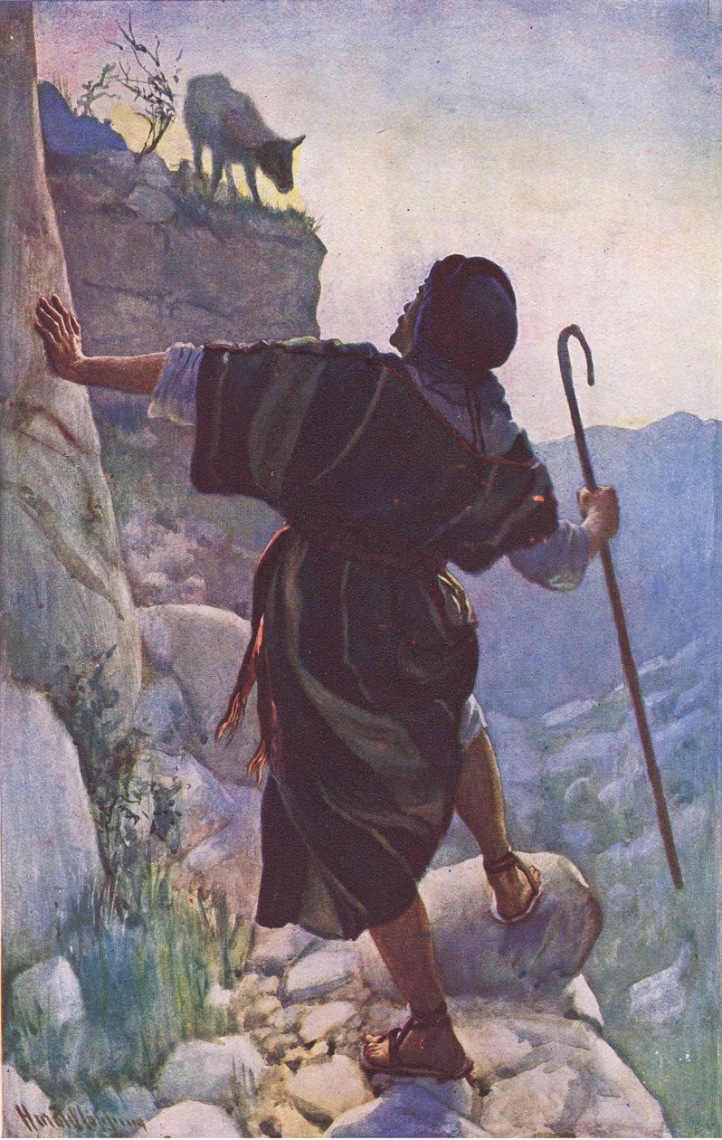 Det förlorade fåret, illustration från Harold Copping Pictures: The Crown Series, c.1920-talet av Harold Copping
