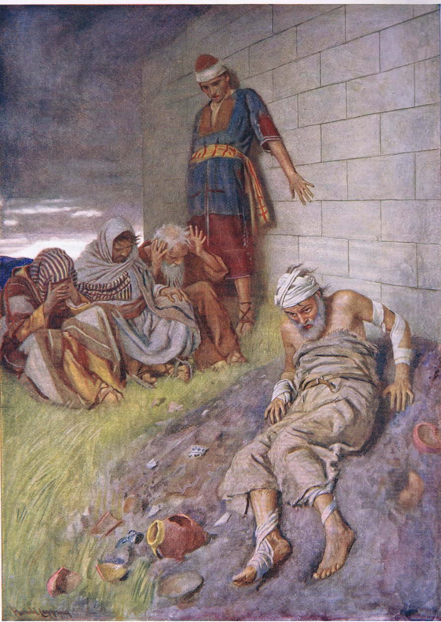 Jobs tålamod, illustration från Pictures That Teach The Crown Series, 1920 av Harold Copping