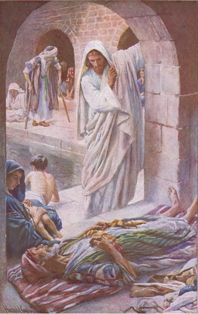 The pool of Bethesda, illustration från Harold Copping Pictures: The Crown Series, ca 1920-talet av Harold Copping