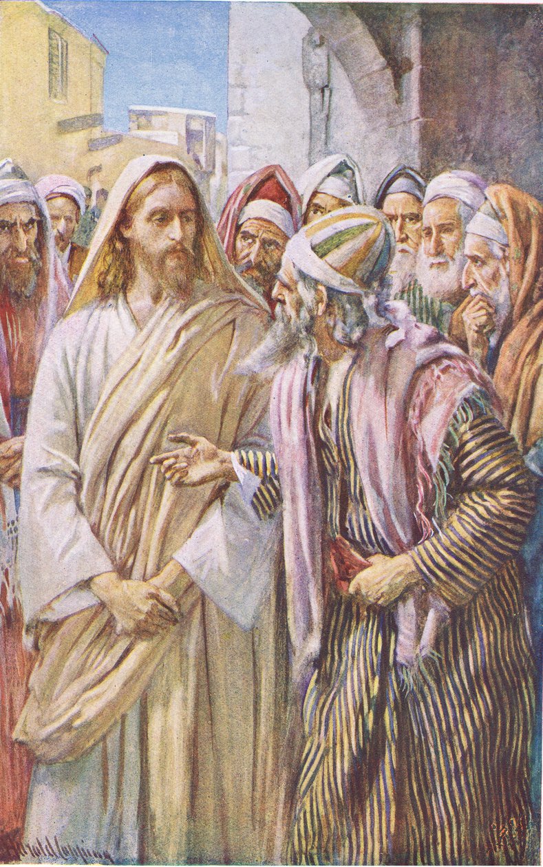 The question of the Sadducees, illustration från Harold Copping Pictures: The Crown Series, ca 1920-talet av Harold Copping