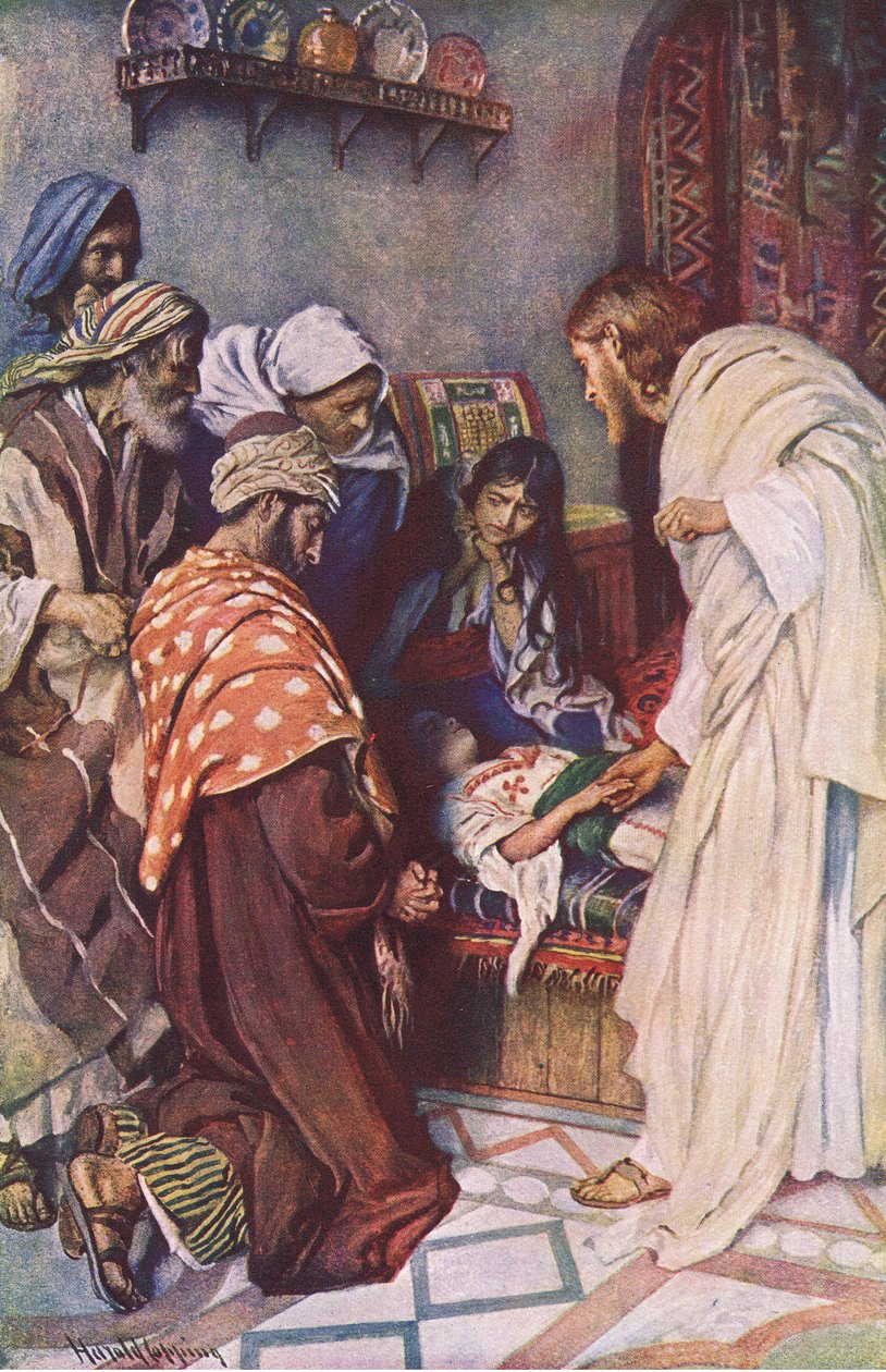 Uppfostran av Jairus dotter, illustration från Harold Copping Pictures: The Crown Series, ca 1920-talet av Harold Copping