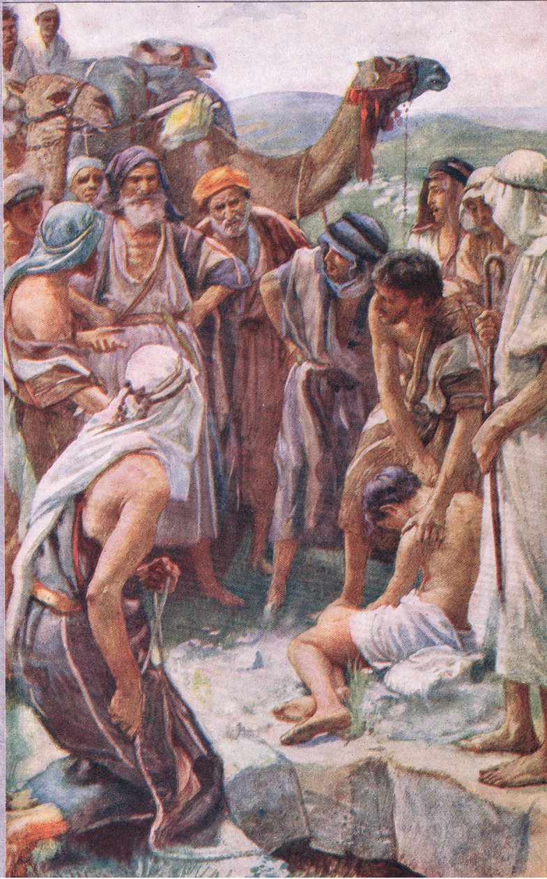 Försäljningen av Joseph, illustration från Pictures That Teach The Crown Series, 1920 av Harold Copping